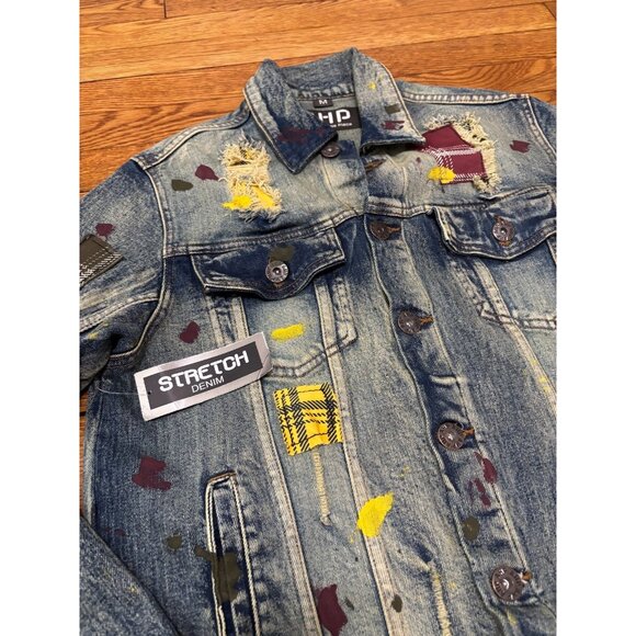 Another Hype Piece AHP Mens Paint Splatter Distressed Jean Jacket Sz Medium NWT - Picture 4 of 7